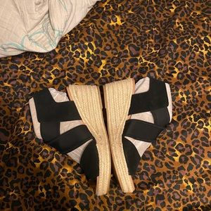 black wrapped sandals with a wedge